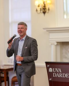 Interim Dean Mike Lenox speaks at a Meet and Greet with Darden faculty and staff
